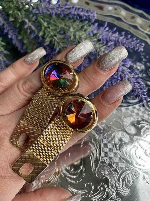 Винтаж! запонки з арбузним склом кристаллы Чехословакия