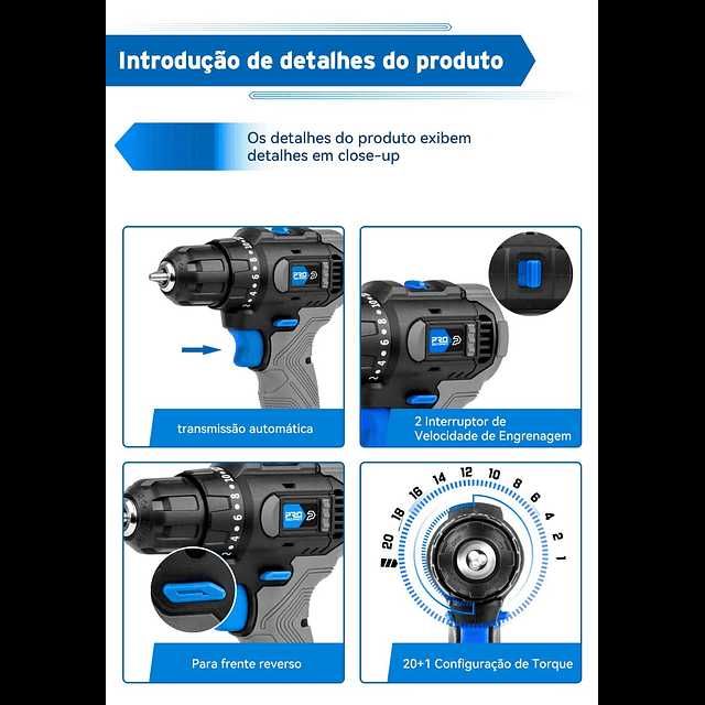 945d Potente Aparafusadora 20V prostormer  101 acessórios 1 bateria