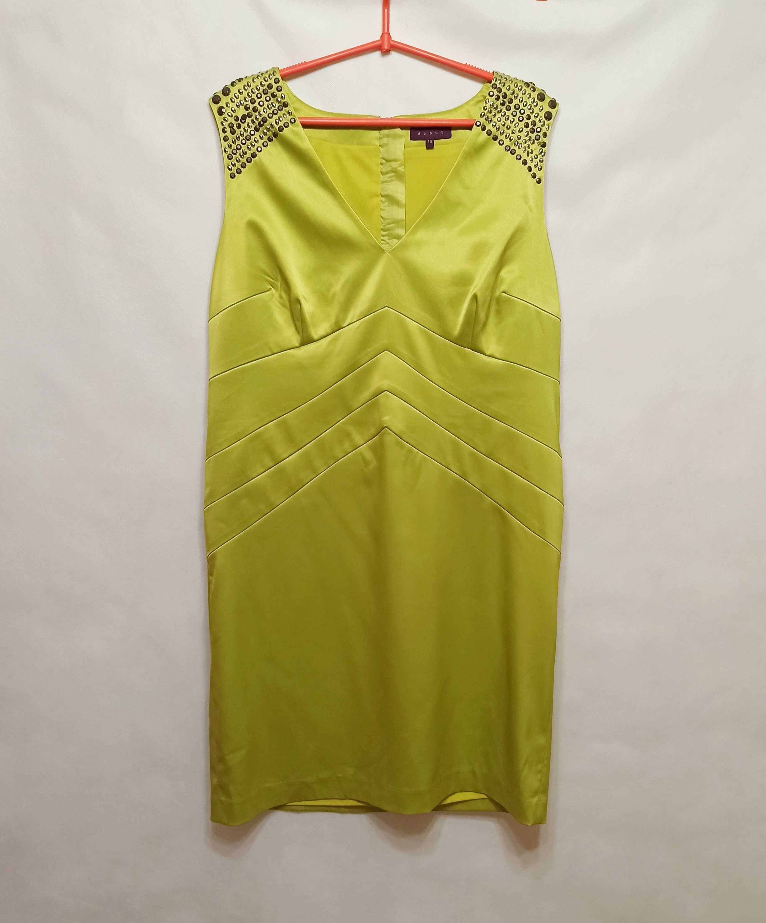 Limonkowa zielona sukienka ołówkowa Début zdobiona 46 XXXL 3XL