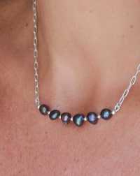naszyjnik choker czarne perły srebro