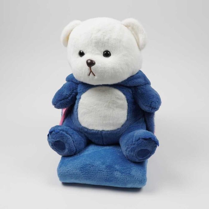 Игрушка-плед 3в1 «Мишка в капюшоне» (синий, 40 см)