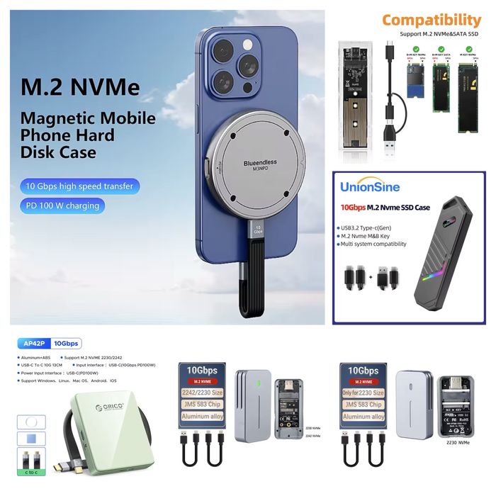 Case Карман DualProtocol Magnetic M2 2,5 NVMe NGFF SATA SSD 10Gbps ссд