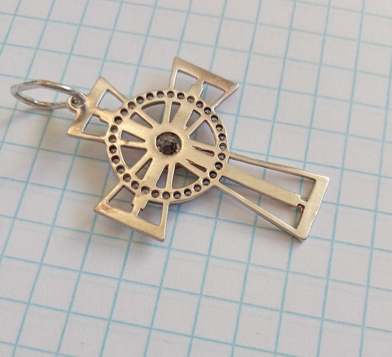 Кулон підвіска Хрестик з каменями. Срібло 925 проба, вага 2,77 г