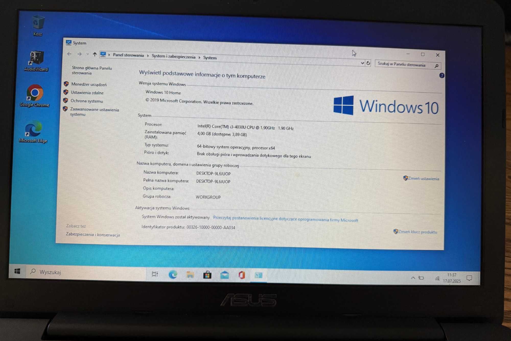 Laptop Asus F555L (uszkodzony)