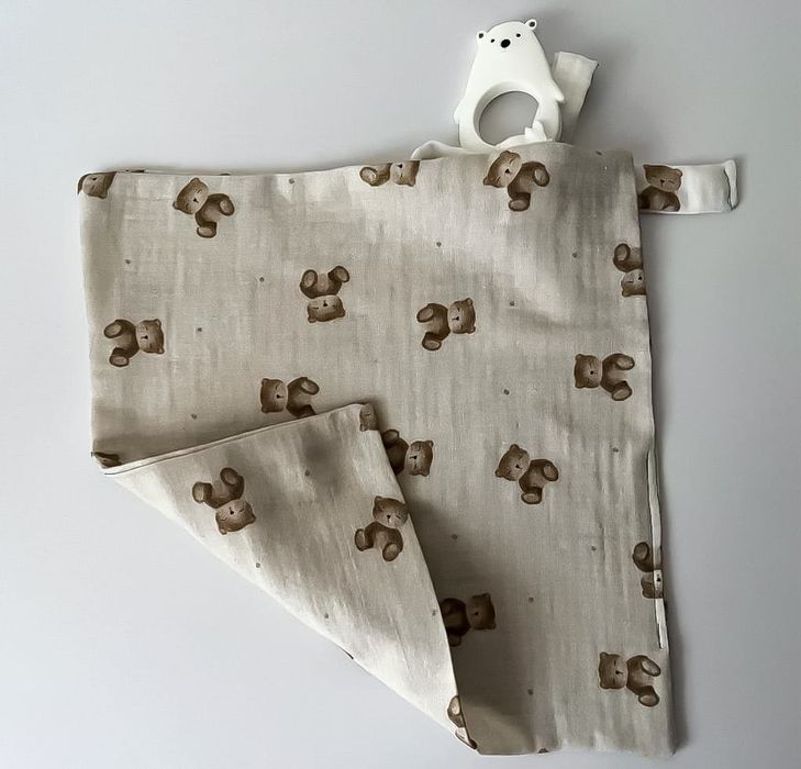 Przytulanka niemowlęca gryzak doudou pielucha muślinowa misie handmade