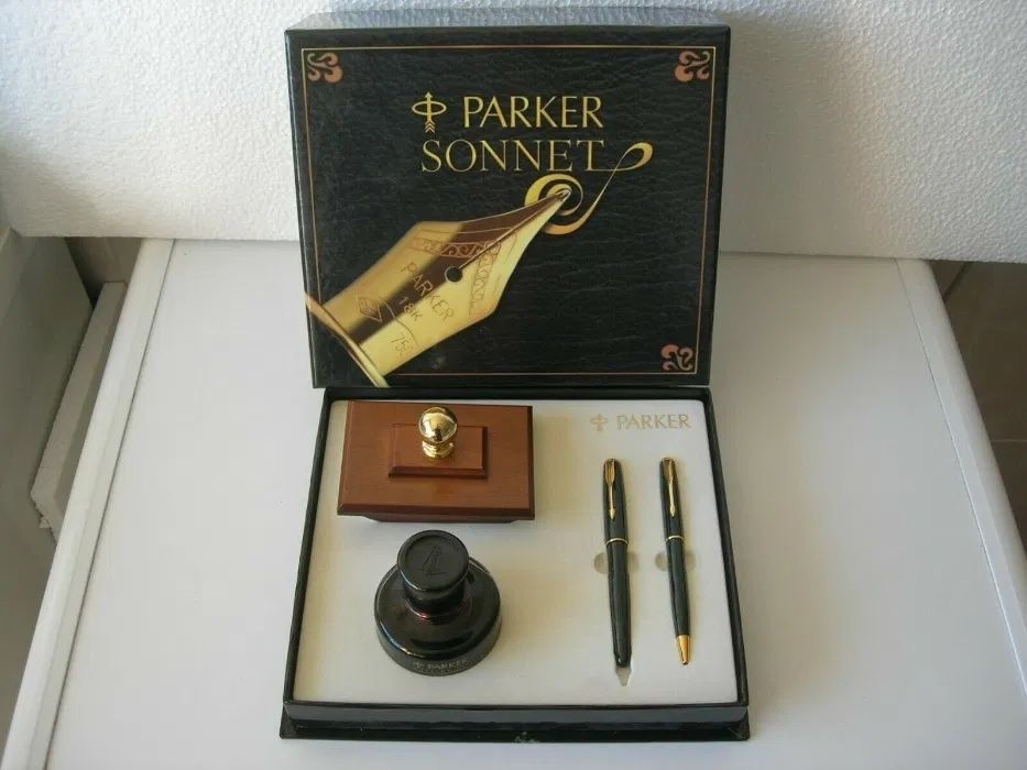 Conjunto Canetas Parker Sonnet Verde Marmoreado Aparo + Ballpoint