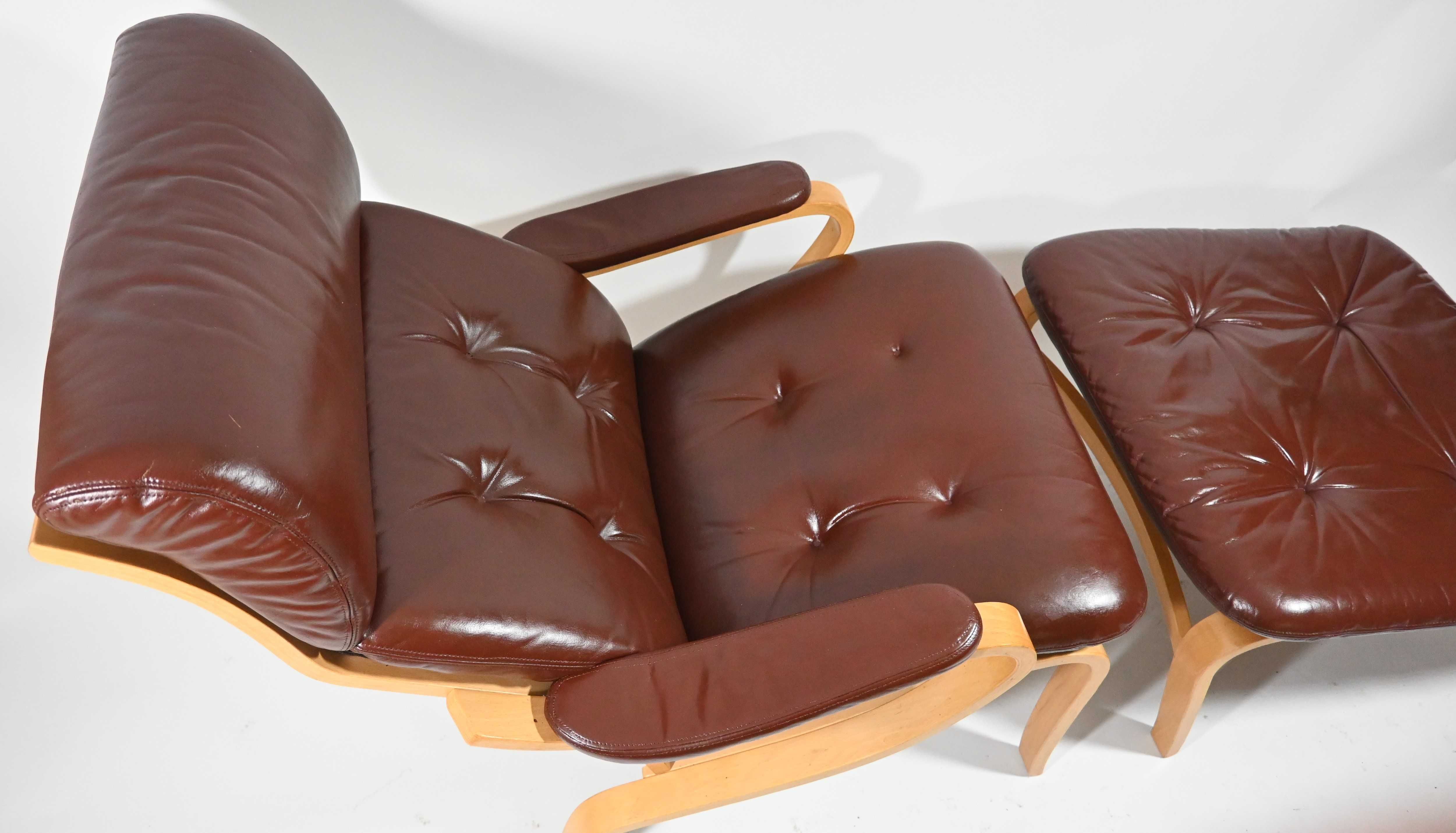 Fotel skórzany skóra podnóżek vintage lata 70 skandynawski