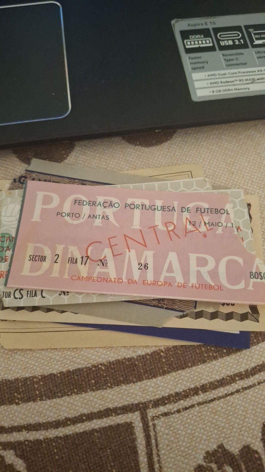 Bilhetes futebol antigos portugal Escócia Dinamarca