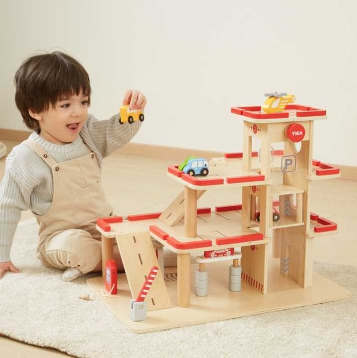 VIGA Drewniany Parking dla Samochodzików