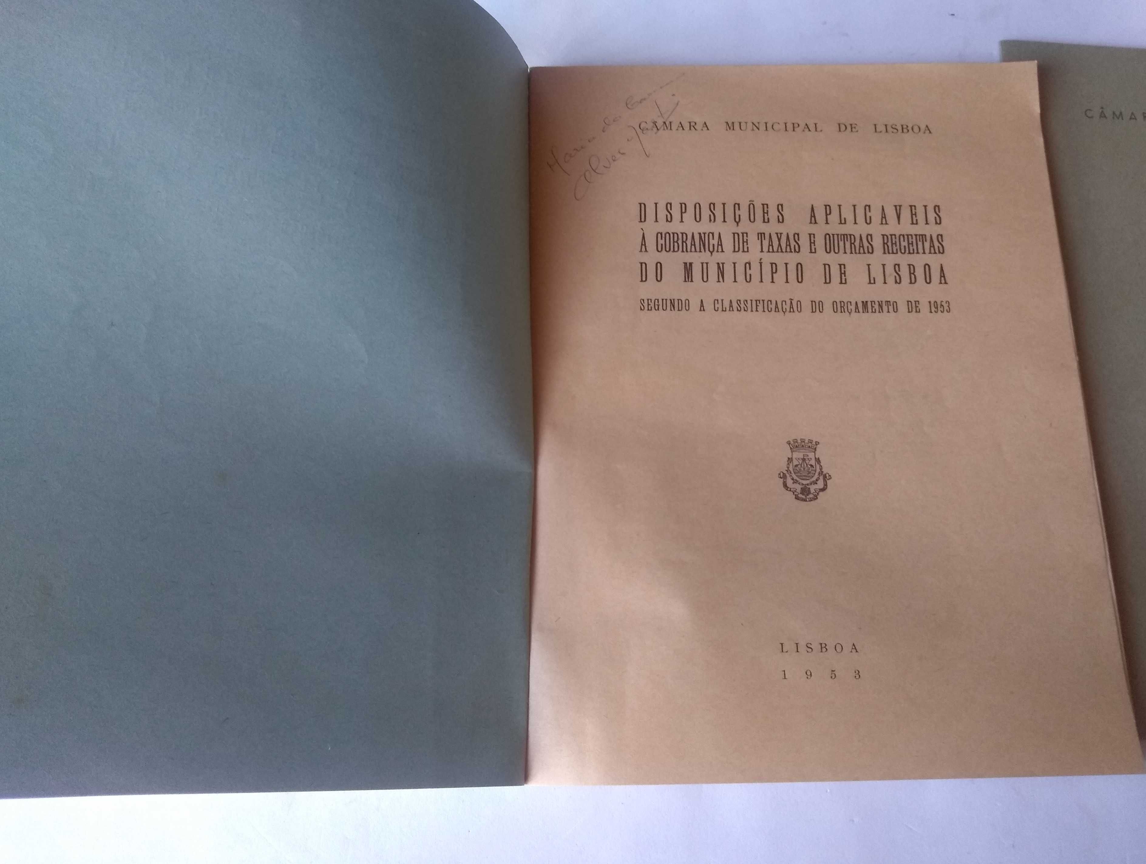 3 antigos manuais da CML (anos 50) sobre taxas e organização