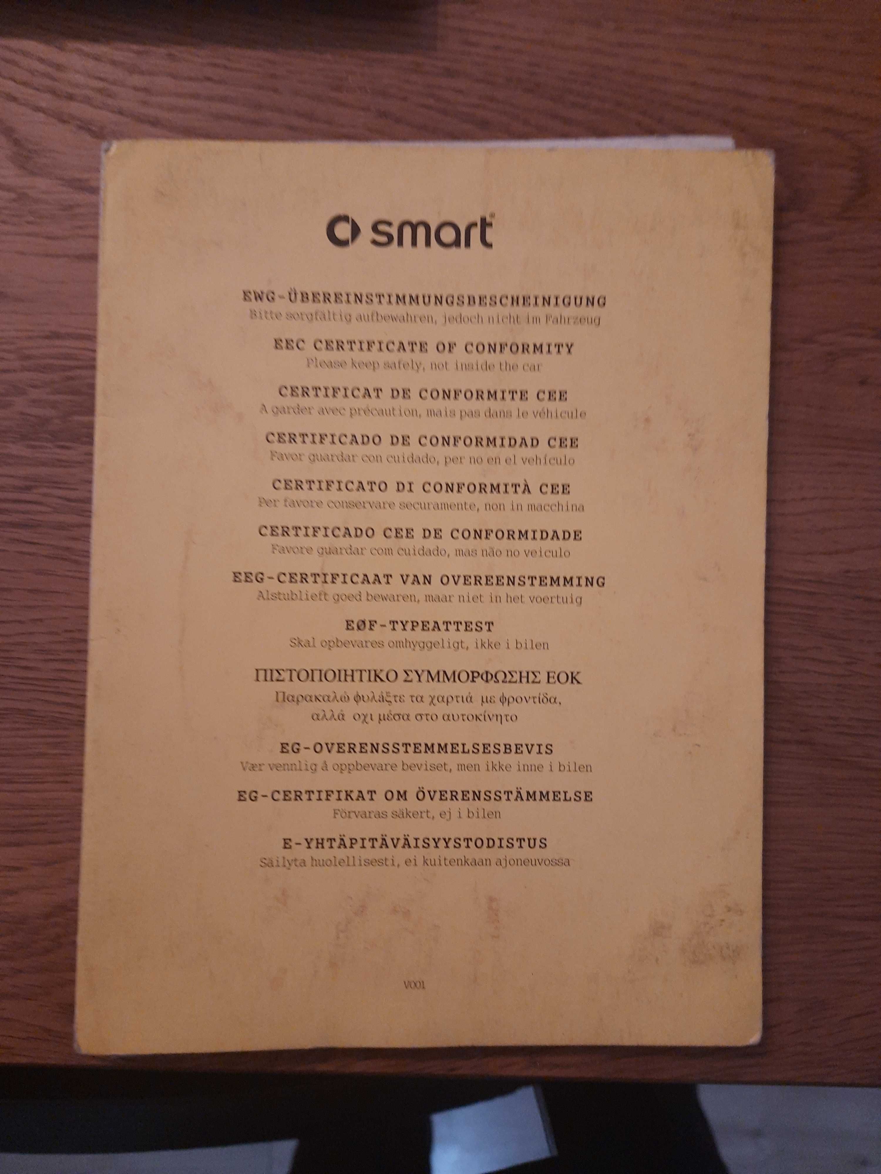 Sprzedam Instrukcja obsługi Smart Fortwo I gen. oryginał po niemiecku