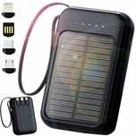 Powerbank Solarny 10000 mAh z Latarką i Kablami, Czarny