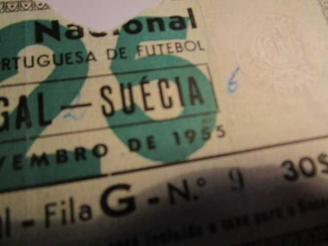 bilhete futebol Portugal Suécia 1955