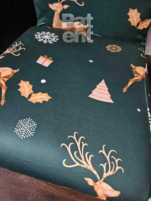 Świąteczne pokrowce na krzesła elastyczne 4 sztuki zielone renifery