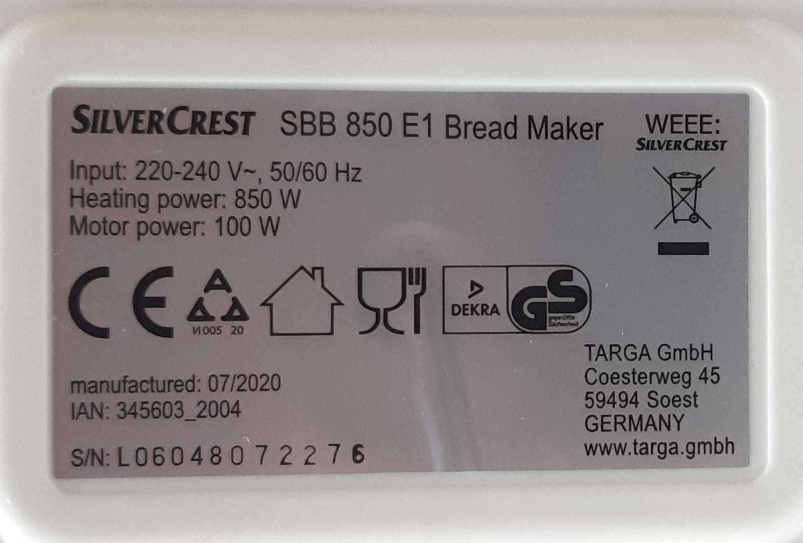 Німецька автоматична піч для хліба / Хлебопечь SilverCrest 850W 1,5 кг