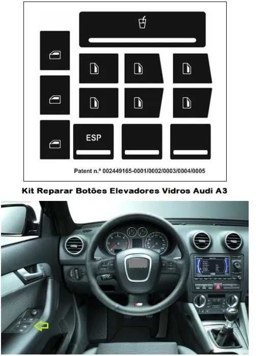 Kit Vinil Reparação Botões Interior Audi A3 8L / 8P