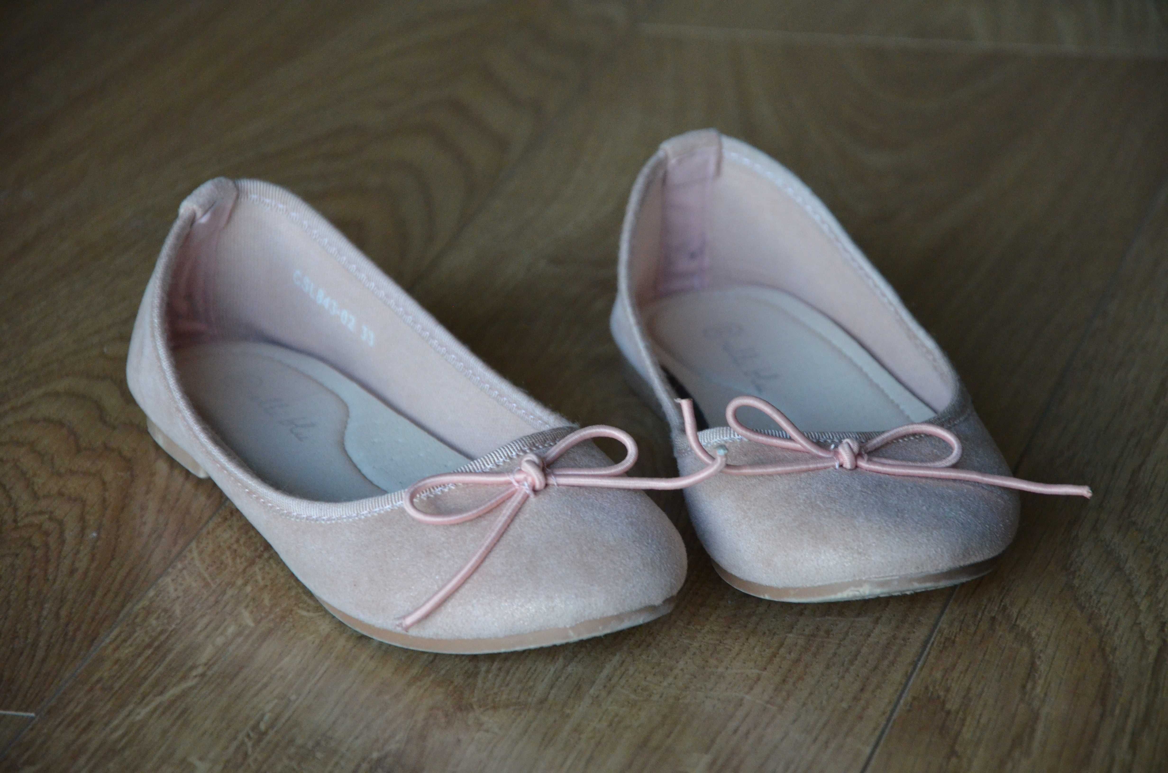 Pudrowe różowe baleriny buty jak nowe rozmiar 33