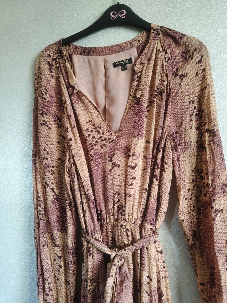 Massimo dutti sukienka zwiewna MIDI kobieca 42 beż brąz camel