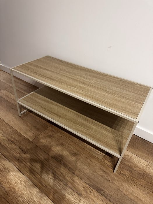 stolik kawowy biało-brązowy