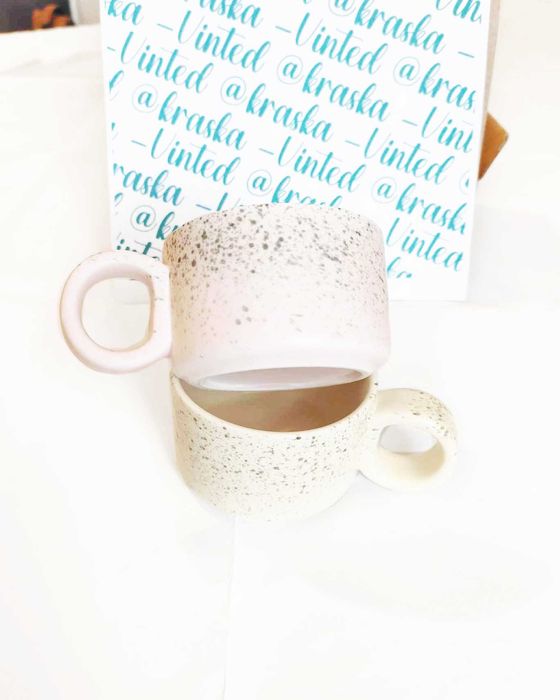 Nakrapiane filiżanki na kawę mini kubki różowy kremowy dwupak komplet