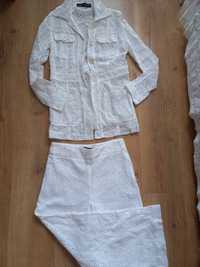 Zara LUX komplet biały haftowana koszula żakiet spodnie białe m