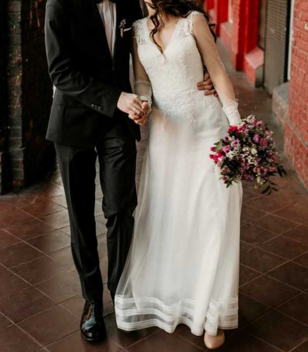 Sukienka ślubna Lilian West S ivory ślub J Alexander S/M boho 36 38