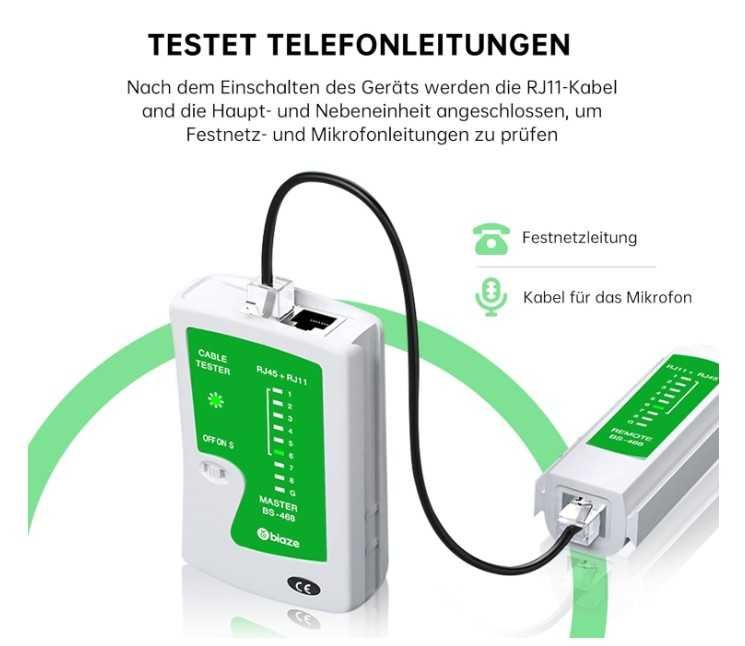 Tester kabli sieciowych LED RJ45, RJ11 Biaze