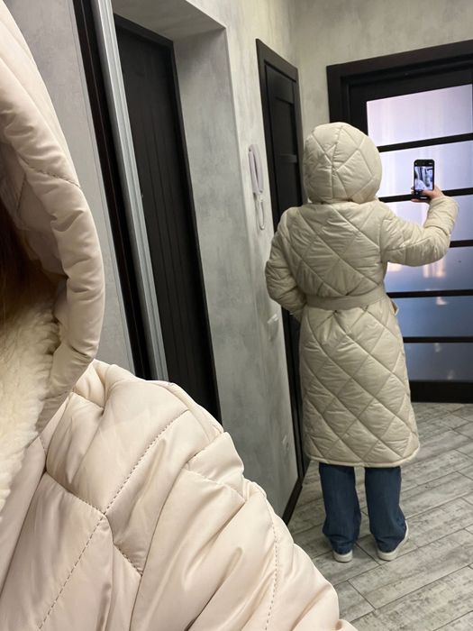 Стьобане осінь/зима молочне пальто