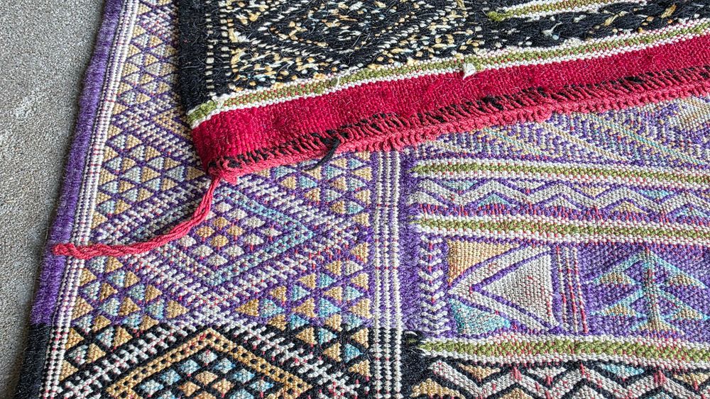 Wełniany kilim z Maroko,ręcznie tkany 214/130