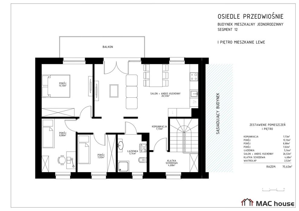Nowoczesne i zadbane mieszkanie 76 m² w spokojnej okolicy.