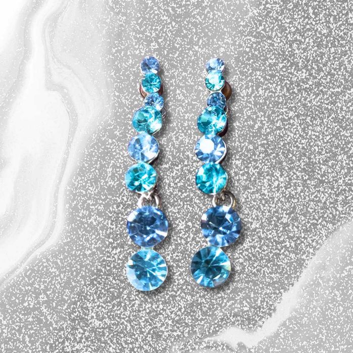 Роскошные Сверкающие Серьги с голубыми и бирюзовыми камнями
