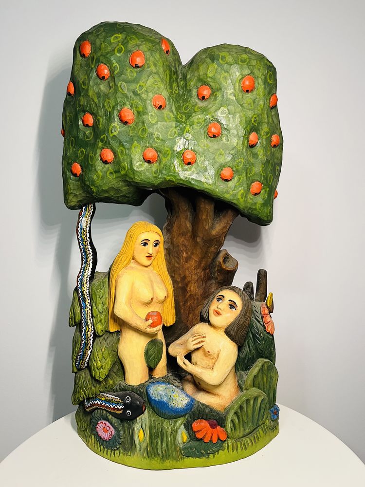 Rzeźba Ludowa Adam i Ewa w Raju - Rajski Ogród - Józef Szypuła