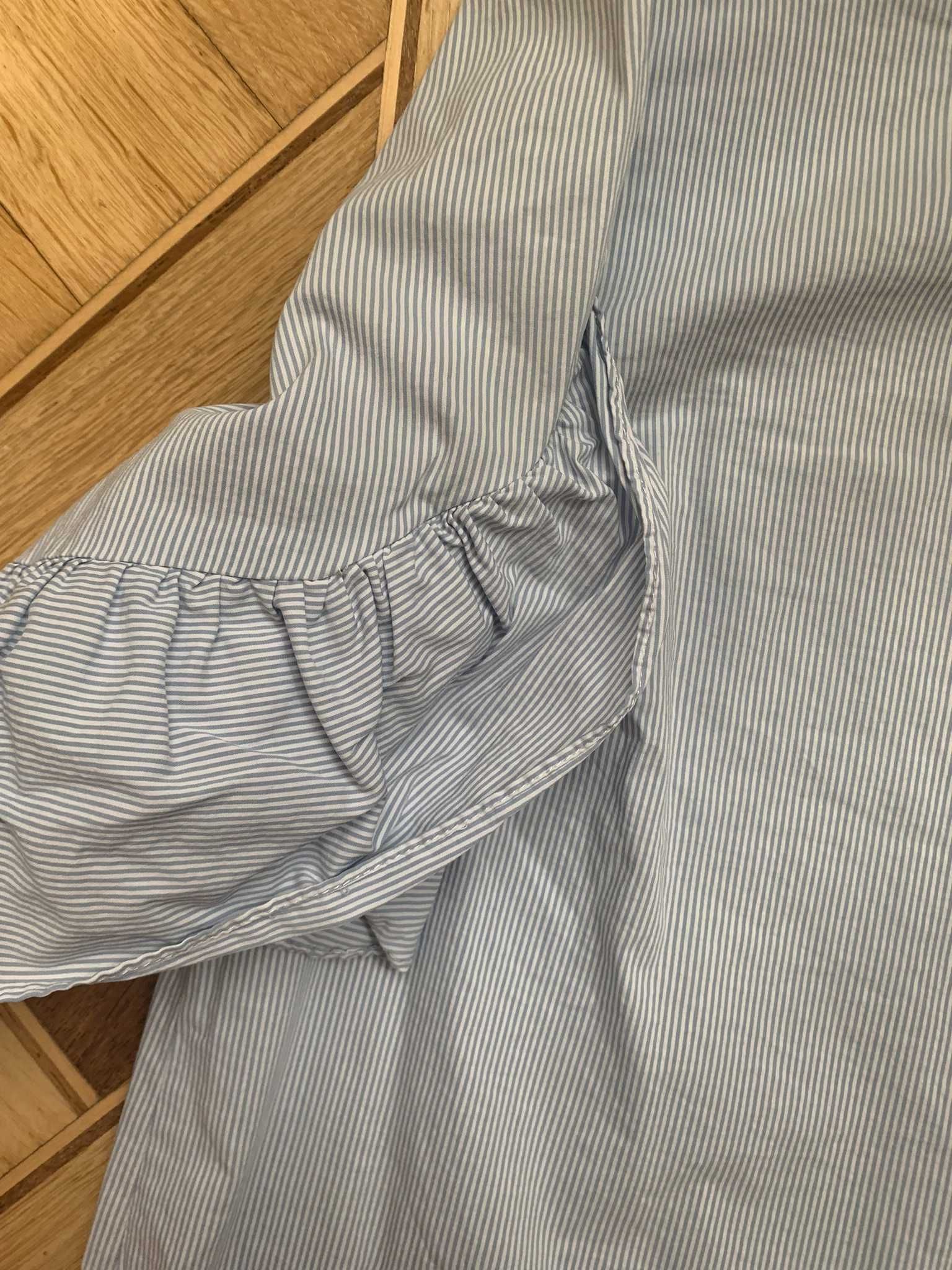 mango голубая блузка в мелкую полоску короткая размер M-L