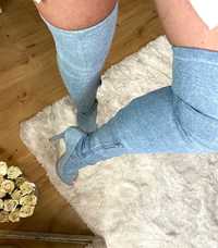 Jeansowe kozaki za kolano jeans 40 niebieskie open toe bez palca