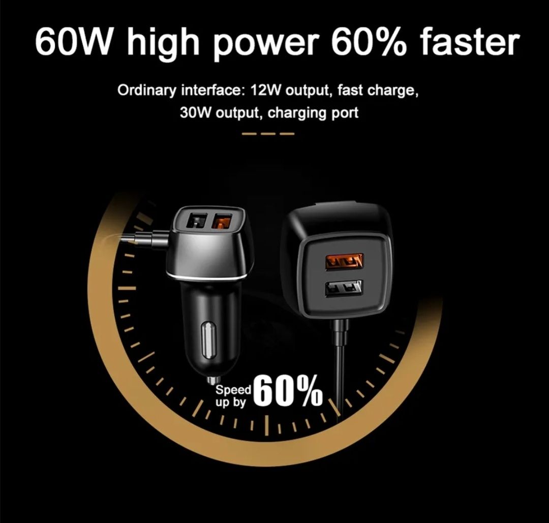 Автомобильное зарядное устройство 60 Вт USB QC 4 порта, быстрая заряд