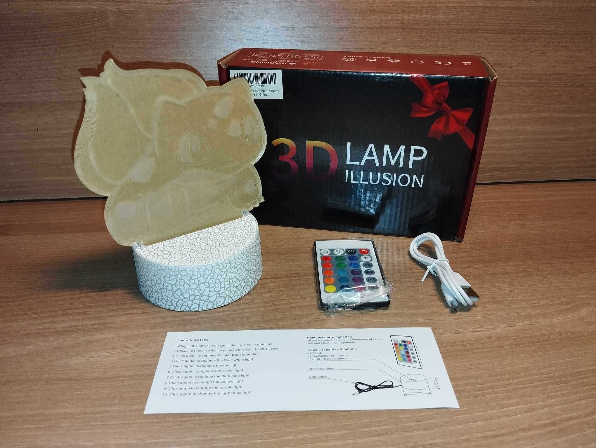 Lampa - Lampka LED RGB 3D - Bulbasaur - Pokemon