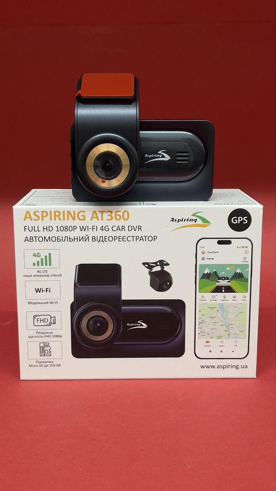 Авто відеореєстратор Aspiring AT360 — 2 камери, 4G сімкарта , Wi-Fi