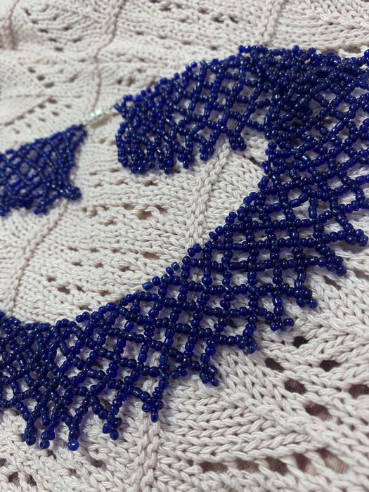 Силянка намисто бісер кольє етно украінське народне 43 см синє та кори