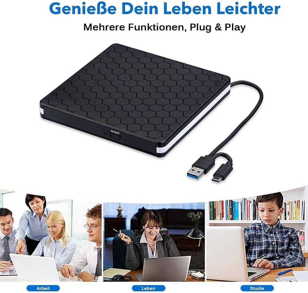 Zewnętrzny napęd DVD USB 3.0 Usb C, przenośny nagrywarka CD DVD 305