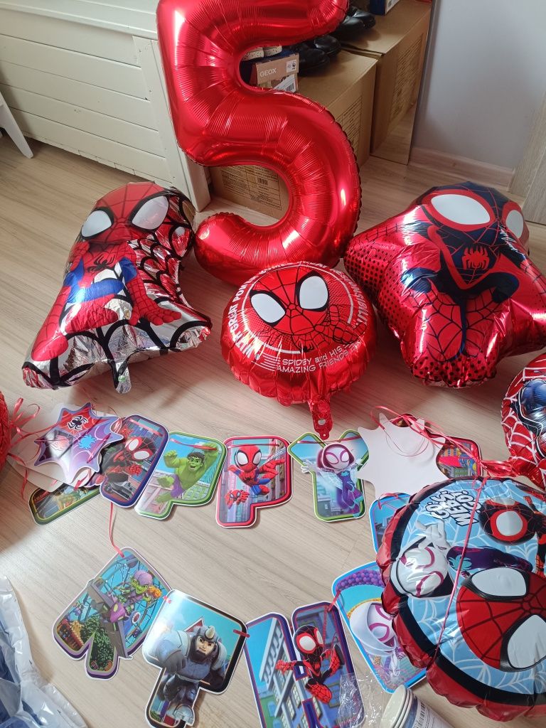Spiderman balony dekoracje urodziny 5 dekoracje na tort napis mega