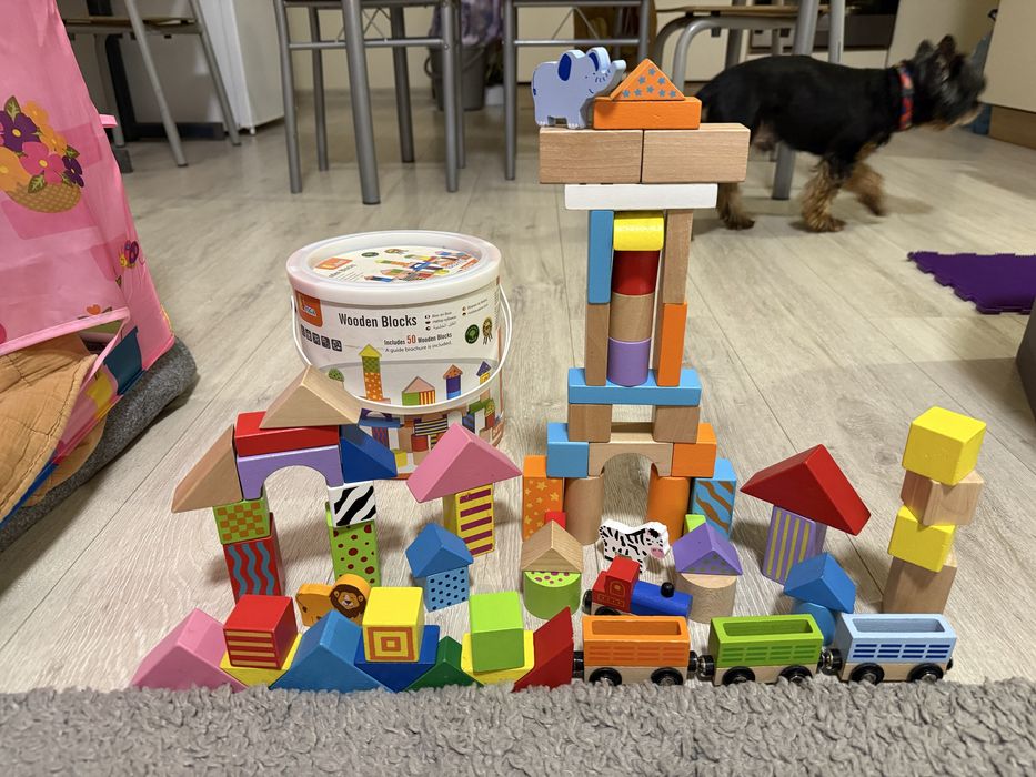 Деревʼяні кубики Viga Toys з поїздом