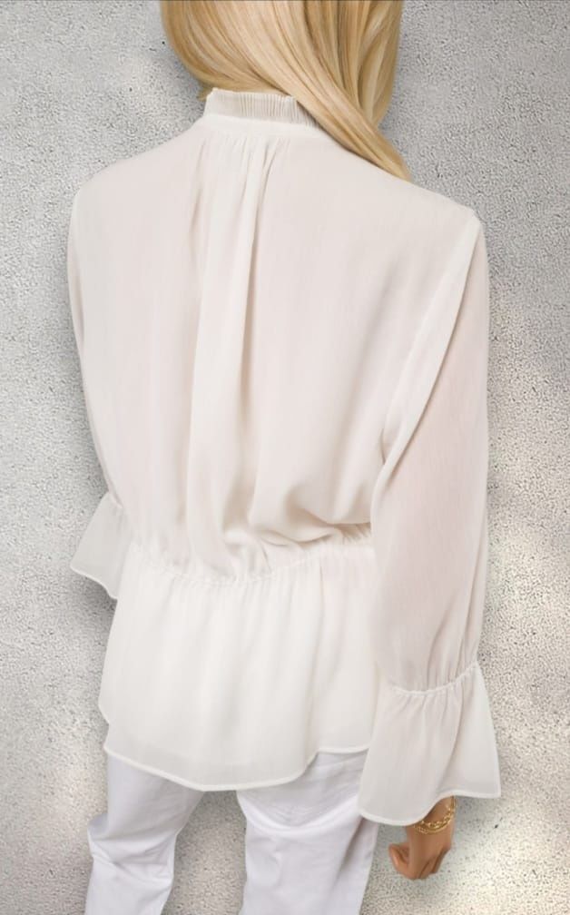 Biała elegancka bluzka koszulowa rękaw 3/4 boho xl