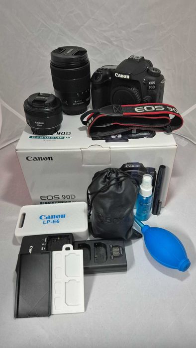 Canon EOS 90D + 18-135mm + 50mm + 3 baterias + extras (kit completo)