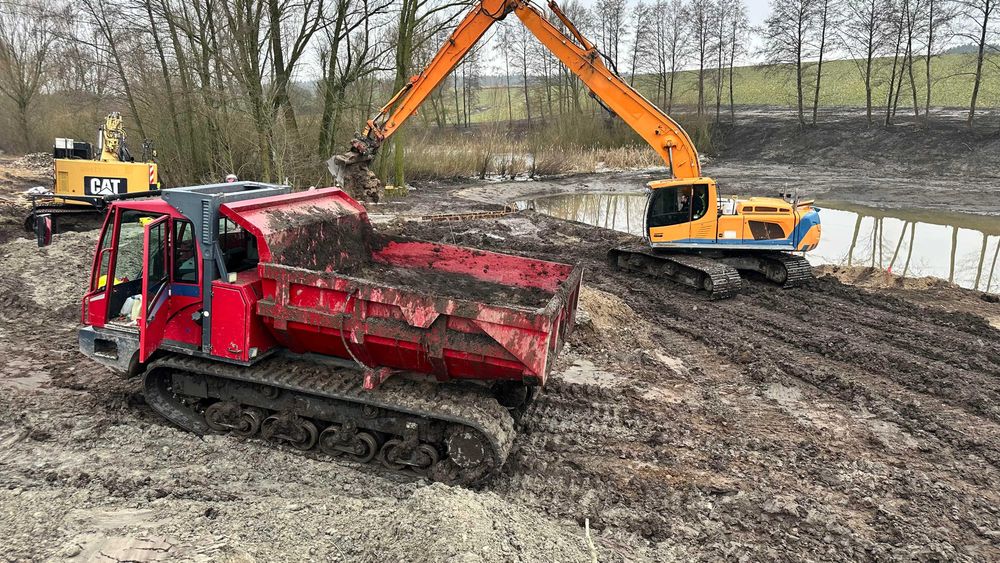 Kopanie i odmulanie stawów, wynajem koparki long reach MAZOWIECKIE