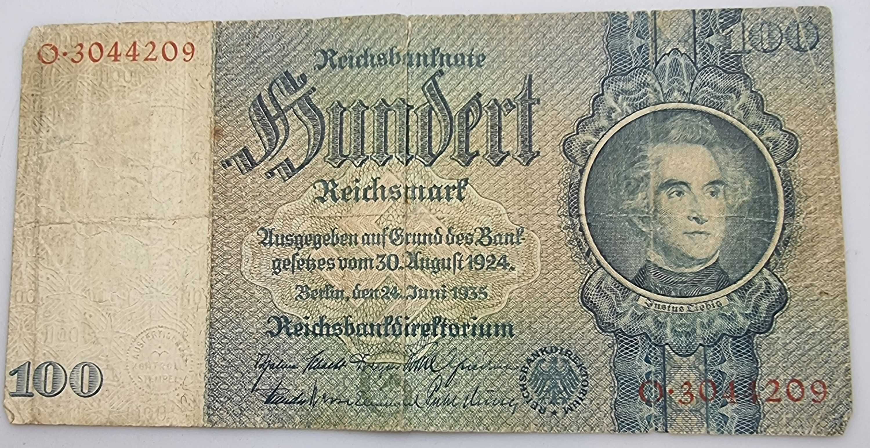 100 Reichsmark Banknot Niemcy 1935 rok .