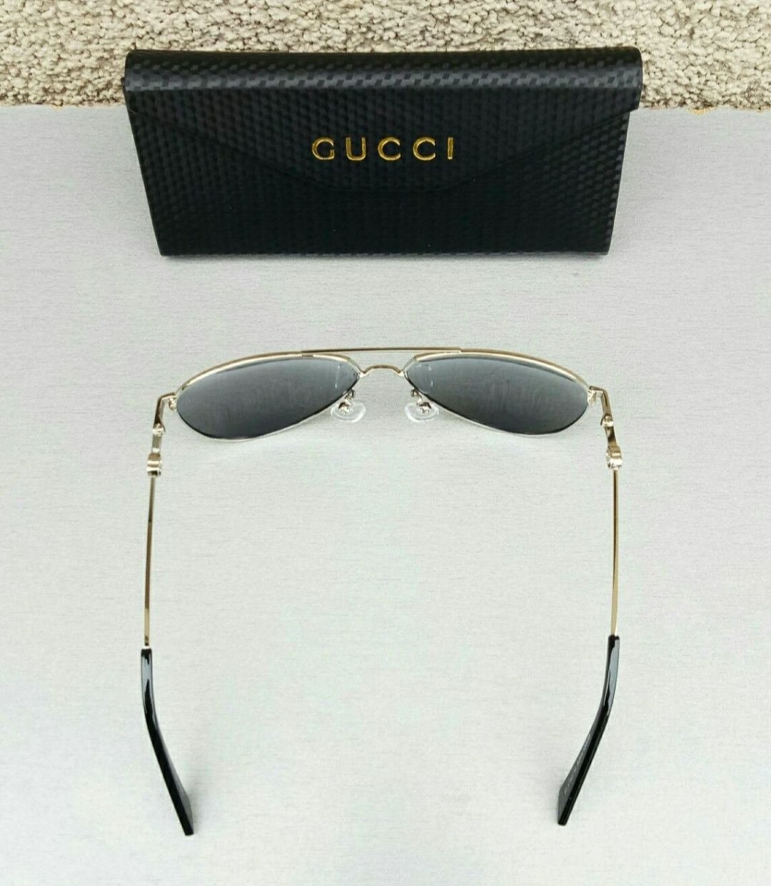 Gucci очки капли мужские голубые зеркальные в серебристом металле