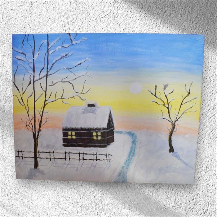 Obraz pejzaż zimowy rękodzieło