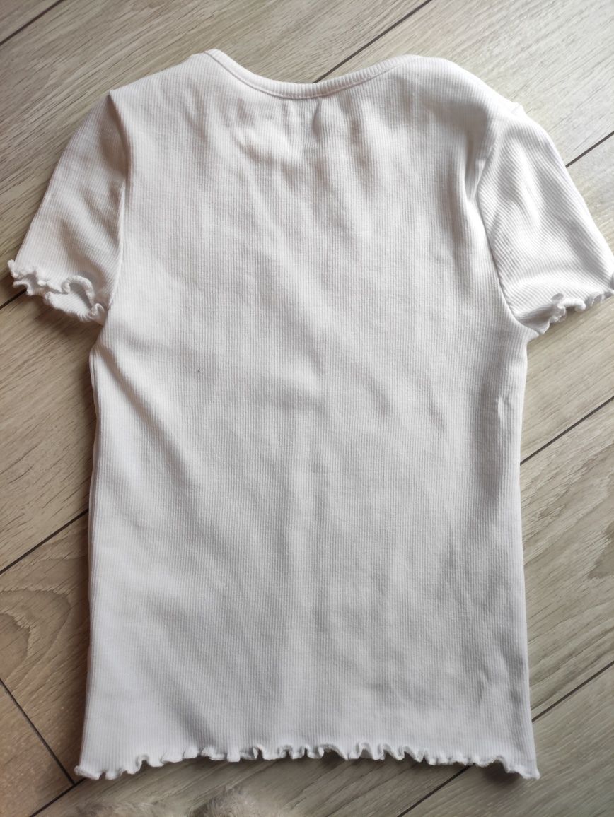 Biała bluzka prążek 110/116 koszulka t-shirt