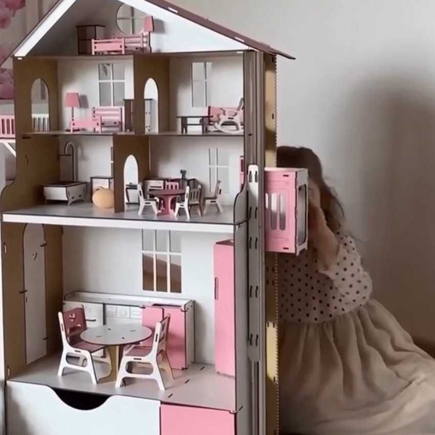 Будиночок для ляльок ліфт / дім з балконом місткий з меблями / ХДФ