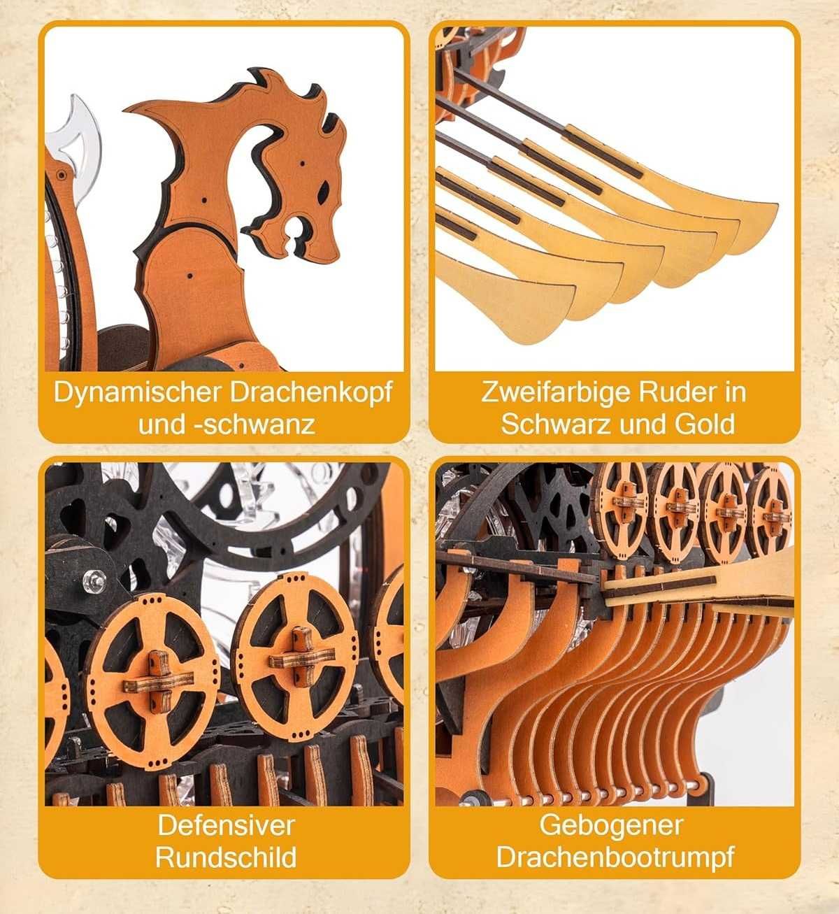 Drewniane Puzzle 3D Statek Wikingów ROKR Robotime Dragon Ship DIY
